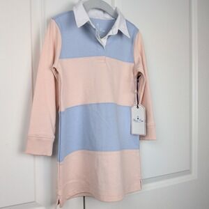 Classic Prep Libby Wide Stripe Rugby‎ Dress Cloud Pink Blue Kids Size 5 Coastal